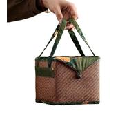 QUYBSGWJ Sac De Rangement pour Ensemble De Thé De Voyage Fait Main avec des Boutons Vintage en Tissage, Panier À Thé Carré avec Couvercle,Vert,14.3 * 14.3 * 13.5 cm