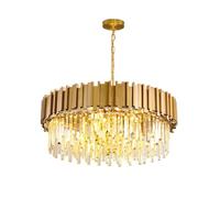 QUYCOIU Lustres en Cristal Doré Lampe Suspendue Moderne À LED À Intensité Variable pour Salon Salle À Manger Cuisine Chambre Couloir Lampe À Pendentif en Cristal Rond 2 en 1(D40xH30cm)