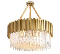 QUYCOIU Lustres en Cristal Doré Lampe Suspendue Moderne À LED À Intensité Variable pour Salon Salle À Manger Cuisine Chambre Couloir Lampe À Pendentif en Cristal Rond 2 en 1(D55xH30cm)