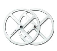 QUYCOIU Paire Roues À Pignon Fixe 700C Paire De Roues À 4 Rayons Intégrés Alliage Magnésium Moyeu À Roulement À Billes Largeur 33Mm Vélo À Pignon Fixe Avant Et Arrière 100X120Mm(White-Front+Rear)