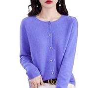 QuyiFa Cardigan à Manches Longues à Boutons sur Le Devant en Cachemire 2024 Pulls élastiques en Tricot Doux et Chaud, Pulls en Cachemire pour Femmes, (Panier pervenche,TTG)