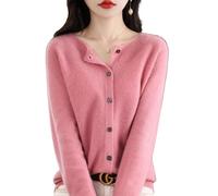 QuyiFa Cardigan à Manches Longues à Boutons sur Le Devant en Cachemire 2024 Pulls élastiques en Tricot Doux et Chaud, Pulls en Cachemire pour Femmes, (Rose Clair,TTG)
