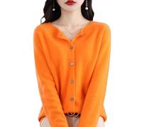 QuyiFa Cardigan à Manches Longues à Boutons sur Le Devant en Cachemire 2024 Pulls élastiques en Tricot Doux et Chaud, Pulls en Cachemire pour Femmes, (Orange,TG)