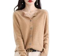QuyiFa Cardigan à Manches Longues à Boutons sur Le Devant en Cachemire 2024 Pulls élastiques en Tricot Doux et Chaud, Pulls en Cachemire pour Femmes, (Kaki,TTG)