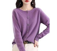 QuyiFa Cardigan à Manches Longues à Boutons sur Le Devant en Cachemire 2024 Pulls élastiques en Tricot Doux et Chaud, Pulls en Cachemire pour Femmes, (Violet,TG)
