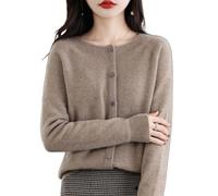 QuyiFa Cardigan à Manches Longues à Boutons sur Le Devant en Cachemire 2024 Pulls élastiques en Tricot Doux et Chaud, Pulls en Cachemire pour Femmes, (Café,M)