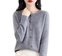 QuyiFa Cardigan à Manches Longues à Boutons sur Le Devant en Cachemire 2024 Pulls élastiques en Tricot Doux et Chaud, Pulls en Cachemire pour Femmes, (Gris,TG)