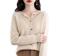 QuyiFa Cardigan à Manches Longues à Boutons sur Le Devant en Cachemire 2024 Pulls élastiques en Tricot Doux et Chaud, Pulls en Cachemire pour Femmes, (Beige,Grand)