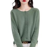 QuyiFa Cardigan à Manches Longues à Boutons sur Le Devant en Cachemire 2024 Pulls élastiques en Tricot Doux et Chaud, Pulls en Cachemire pour Femmes, (Vert,S)