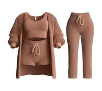 QuyiFa Ensembles de Shorts Cozzyfits, Ensemble de Pyjama Cozzyfits, Ensemble de Pyjama en Tricot Confortable, Pyjamas en Polaire Chaude et Duveteuse pour Femmes. (Brun,TTG)