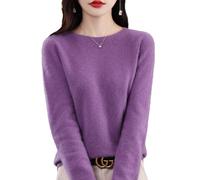 QuyiFa Pulls en Cachemire pour Femmes, Pull en Laine mérinos pour Femmes, Pull en Tricot léger Violet, M