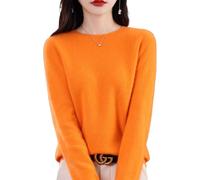 QuyiFa Pulls en Cachemire pour Femmes, Pulls en Cachemire pour Femmes, Pull en Laine mérinos pour Femmes, Pull en Tricot léger (Couleur Orange,M)