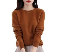 QuyiFa Pulls en Cachemire pour Femmes, Pulls en Cachemire pour Femmes, Pull en Laine mérinos pour Femmes, Pull en Tricot léger (Couleur Caramel,Grand)
