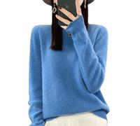QuyiFa Pulls en Cachemire pour Femmes, Pulls en Cachemire pour Femmes, Pull en Laine mérinos pour Femmes, Pull en Tricot léger (Bleu,TG)