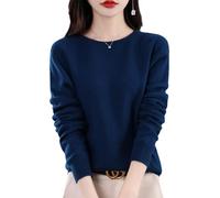 QuyiFa Pulls en Cachemire pour Femmes, Pulls en Cachemire pour Femmes, Pull en Laine mérinos pour Femmes, Pull en Tricot léger (Bleu foncé,TG)