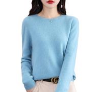 QuyiFa Pulls en Cachemire pour Femmes, Pulls en Cachemire pour Femmes, Pull en Laine mérinos pour Femmes, Pull en Tricot léger (Bleu Clair,Grand)