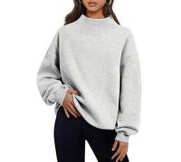 QuyiFa Women's Oversized Mock Neck Sweatshirt,Funnel Neck Sweater Women,Slit Mock Neck Oversized Sweatshirt,Cowl Neck Sweatshirts for Women. (Gris,TG)