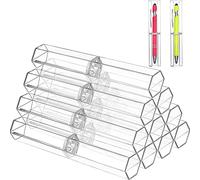 Quystetes 10 PièCes Acrylique Stylo BoîTes Clair Stylo à Bille éTui Crayon Cadeau BoîTe Stylo Stockage Conteneur Hexagone Unique pour L'éCole Bureau