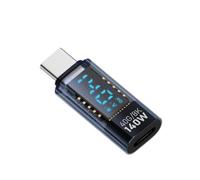 Quystetes Adaptateur USB C à affichage LED 140 W 40 Gbit/s 8 K USB C Extension PD3.1 Type C Connecteur Type C Testeur de puissance Bleu