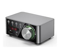 Quystetes Amplificateur audio numérique 50 W + 50 W 100 W Bluetooth 5.0 Classe D USB AUX TF Home Cinéma HiFi Stéréo Gris argenté