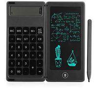 Quystetes Bloc-notes avec calculatrice LCD de 15,2 cm - Tablette d'écriture numérique - Avec stylet - Bouton d'effacement - Fonction de verrouillage - Noir