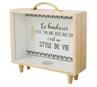 Quystetes Boîte à souvenirs de voyage avec fente, 20,3 cm, couleur bois
