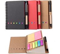 Quystetes Lot de 3 carnets à spirales lignés avec porte-stylo, notes adhésives, marque-page, onglets colorés