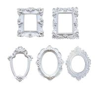 Quystetes Lot de 5 mini cadres - Blanc - Petites fleurs vintage ovales rectangulaires - Cadre de table baroque pour décoration de fêtes de fin d'année