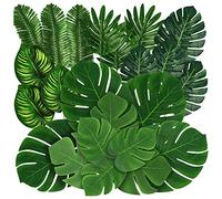 Quystetes Lot de 88 feuilles de palmier de la jungle - 8 sortes de feuilles de monstera tropicales avec tiges pour thème hawaïen Luau Beach