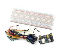 Quystetes MB102 Kit de module d'alimentation pour platine d'expérimentation avec platine d'expérimentation sans soudure 830 points et 65 fils de raccordement flexibles pour prototypage