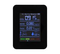 Quystetes TVOC HCHO 5 en 1 Moniteur de qualité de l'air Température Humidité CO2 mètre Rechargeable par USB Détecteur de CO2 Noir