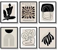 Quzenu Lot de 6 impressions sur toile de style bohème moderne du milieu du siècle, noir et blanc, neutre - Décoration murale abstraite bohème - 20,3 x 25,4 cm - Sans cadre