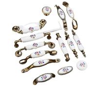 QVCTADPC Poignées d'armoire en céramique bronze antique en alliage de zinc, poignées de porte d'armoire, poignées de meubles européens Morning Glory (1011G4-96)