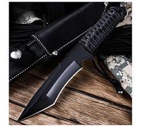 QVK Couteau De Chasse Avec Manche En Corde, LéGer, Multi-Outil, Couteau De Survie Bushcraft Et Camping, Adapté Au Camping, à La Chasse Et à L'ExtéRieur, 8,6 Pouces (Black)