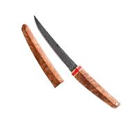 QVK Couteau de chef en acier au carbone, texture de lame naturelle, construction en acier très épais, manche en bois massif, couteau à fruits polyvalent-Red