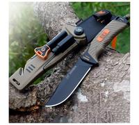 QVK Couteau De Survie ExtéRieur Multifonctionnel, Couteau Pliant Avec Boussole, éClairage Led, Silex, Aiguiseur Et Coupe-Corde, Un Outil Parfait Pour La Chasse, Le Camping, La RandonnéE (Khaki)
