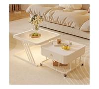 QVK Ensemble de Table Basse carrée modulaire Moderne, avec Roues, Tables de Chevet de Style crème avec Plateaux en Verre trempé et Rangement à Deux Niveaux-Pure White