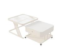 QVK Ensemble de Table Basse carrée modulaire Moderne, avec Roues, Tables de Chevet de Style crème avec Plateaux en Verre trempé et Rangement à Deux Niveaux-Cream White