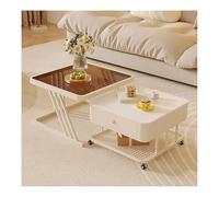 QVK Ensemble de Table Basse carrée modulaire Moderne, avec Roues, Tables de Chevet de Style crème avec Plateaux en Verre trempé et Rangement à Deux Niveaux-Tea Brown