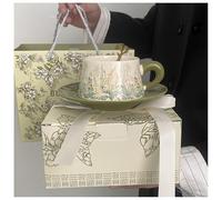 QVK Ensemble de tasses à café en céramique avec clochette à vent et fleurs - Joliment emballées - Convient pour le thé de l'après-midi, le café, le thé au lait (vert)