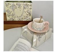 QVK Ensemble de tasses à café en céramique avec clochette à vent et fleurs - Joliment emballées - Convient pour le thé de l'après-midi, le café, le thé au lait (rose)