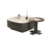 QVK Ensemble en Pierre aggloméré Moderne de Table Basse, Ensemble de Salon comportant Les tiroirs en Bois Solide Ont placé, Conception asymétrique-Clear White