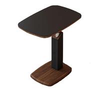 QVK Table D'Appoint Mobile en Forme De C, Relevable Et DotéE d'un Plateau Pivotant à 360° Et d'un RéGlage Libre De La Hauteur, Finition Cuir Sellier, IdéAle pour Les Petits Espaces Tels Que-Black
