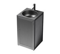 QVK Vanité de Salle de Bains Moderne Autonome, Armoire de Rangement de Salle de Bains carrée, Conception à Rayures Verticales, évier et Robinet en Acier galvanisé-Silver Gray