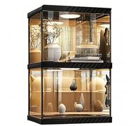 QVK Vitrine en acrylique à 2 niveaux avec portes, lumière et télécommande, présentoir autonome transparent pour objets de collection, jouets, livres, 63,5 cm de hauteur