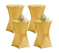 QVMQVM 4pcs Housse Nappe Mange Debout, 60/80cm Nappe Ronde de Cocktail, Housses Table de Jardin Haute, Housse de Table Mange Debout pour Bar Mariage Fête Banquet,d'or,24inch/60cm