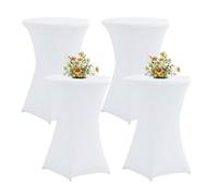 QVMQVM 4pcs Housse Nappe Mange Debout, 60/80cm Nappe Ronde de Cocktail, Housses Table de Jardin Haute, Housse de Table Mange Debout pour Bar Mariage Fête Banquet,Blanc,24inch/60cm