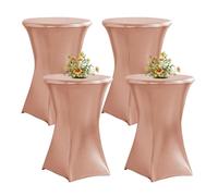QVMQVM 4pcs Housse Nappe Mange Debout, 60/80cm Nappe Ronde de Cocktail, Housses Table de Jardin Haute, Housse de Table Mange Debout pour Bar Mariage Fête Banquet,Rose Gold,24inch/60cm