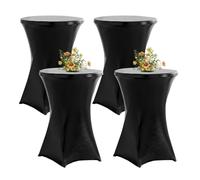 QVMQVM 4pcs Housse Nappe Mange Debout, 60/80cm Nappe Ronde de Cocktail, Housses Table de Jardin Haute, Housse de Table Mange Debout pour Bar Mariage Fête Banquet,Noir,32inch/80cm