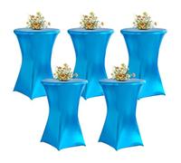 QVMQVM 5pcs Nappe Mange Debout pour Table Haute, 60/80cm Housse de Table Mange Debout, Nappe Ronde de Cocktail pour Bar Mariage Fête Restaurant Banquet,Blue2,24inch/60cm